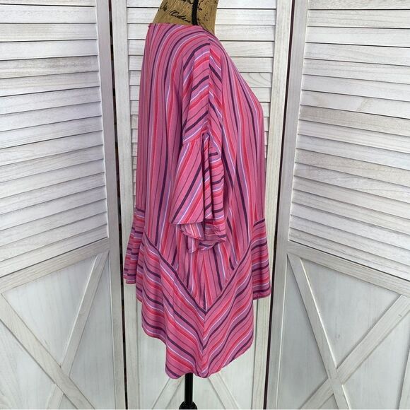 a.n.a. Striped Flounce Sleeve Tunic Blouse Pink Large - Picture 3 of 13
